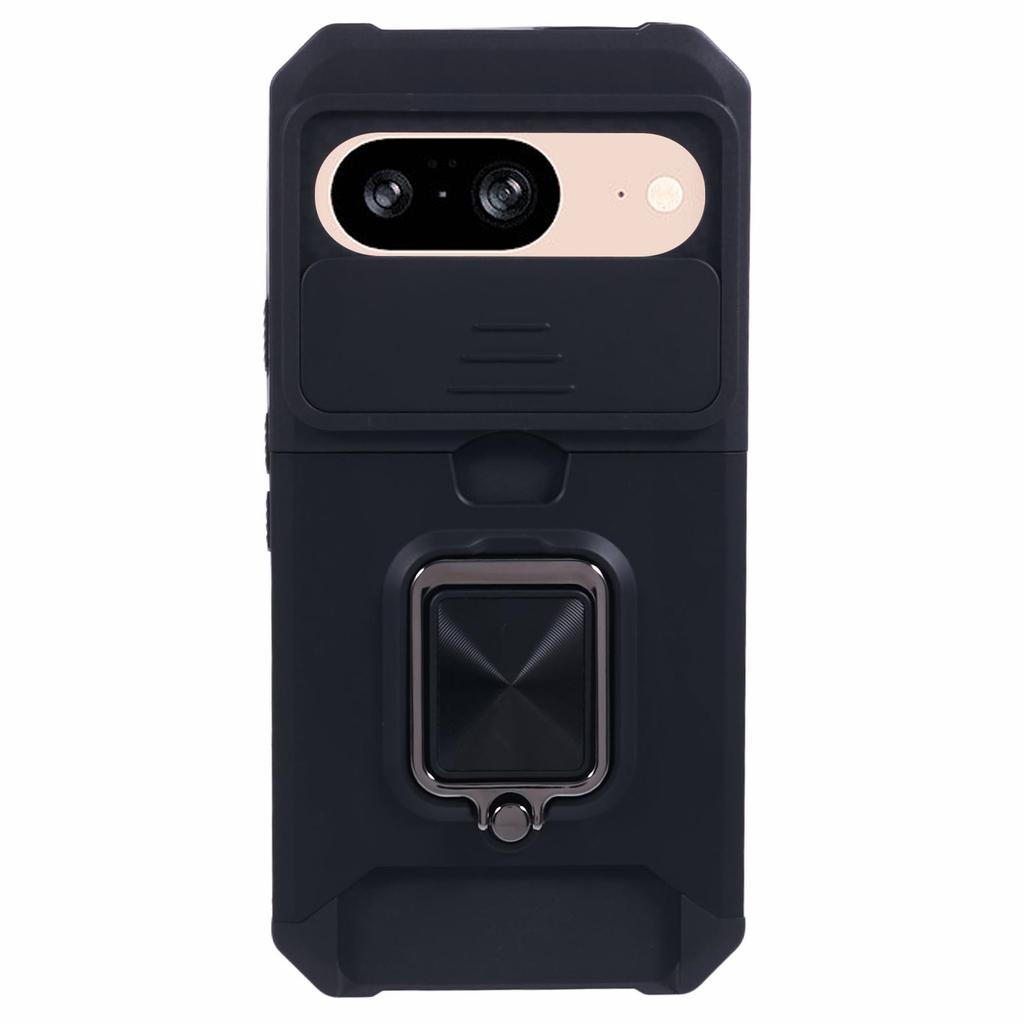 Pro Google Pixel 9/Pixel 9 Pro Pouzdro Držák na karty PC+TPU Stojánek Kryt telefonu s ochranou objektivu