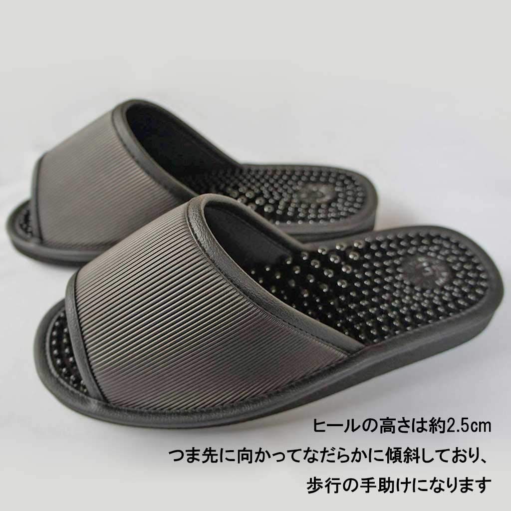 Kobo Slippers by Reyule Health Size Up To Made In Foot Black [Hakihaki - CREO] Sandals, L, 25.5cm, Japan, Reflexology,