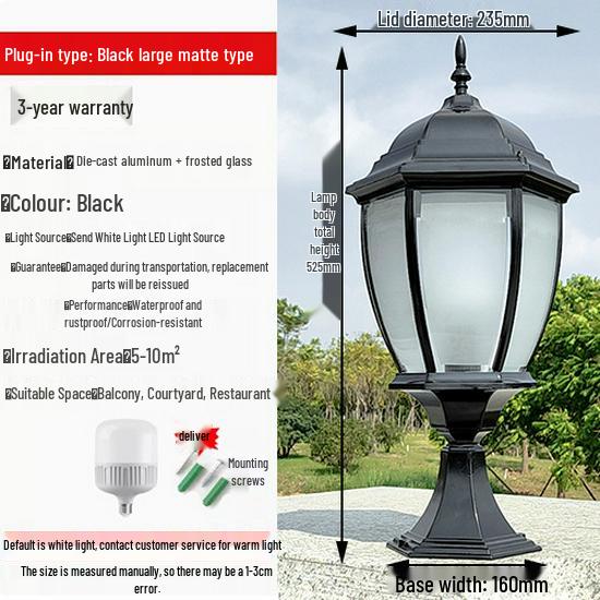 European Style Outdoor Waterproof Pillar Lamp for Villa Entrances and Community Courtyards