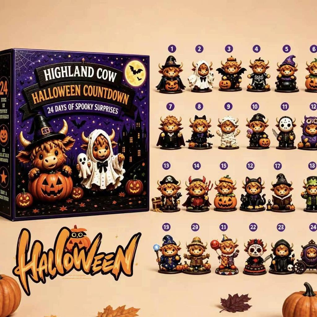 Halloween Adventskalender 2026, Acryl Geist Blind Box Countdown-Kalender mit täglichen Überraschungstüren, Tisch-Feiertagsdekoration für Heimparty Geschenk