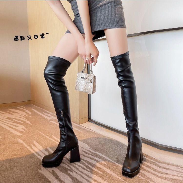 High-heeled boots Elastic boots Versatile and thin temperament Skinny over-the-knee boots Autumn and winter new square head thick sole