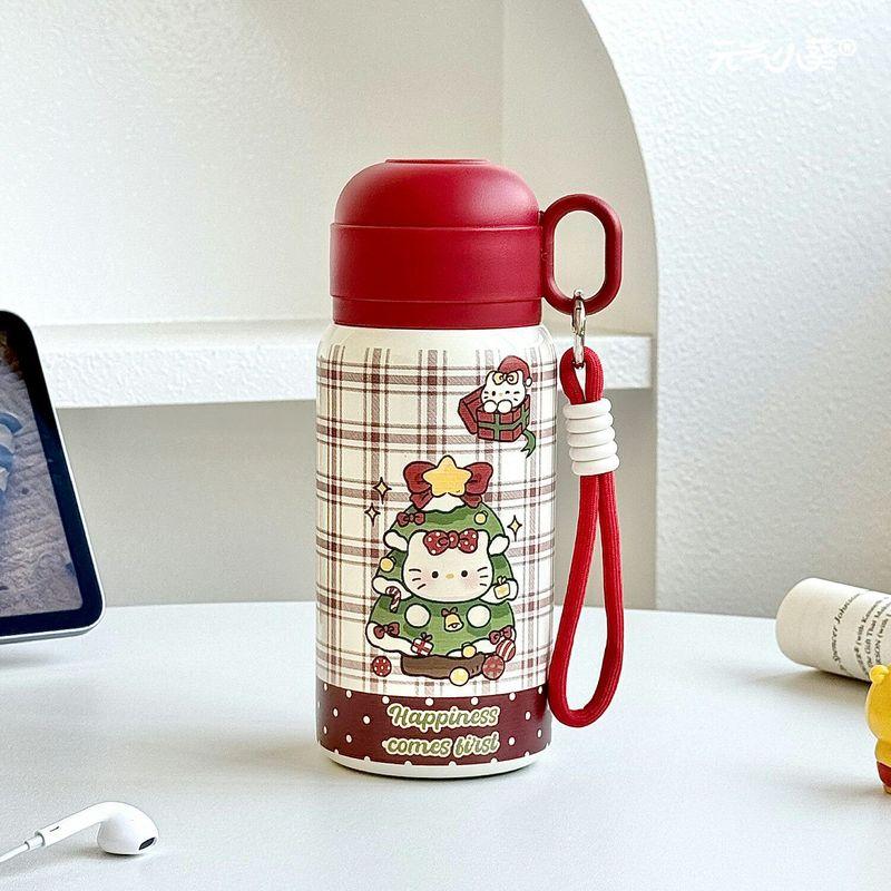 Letter Apple Little Cat Cute Large Capacity Insulated Cup High-Quality Student Campus Portable Three-In-One Drinking Cup with Straw