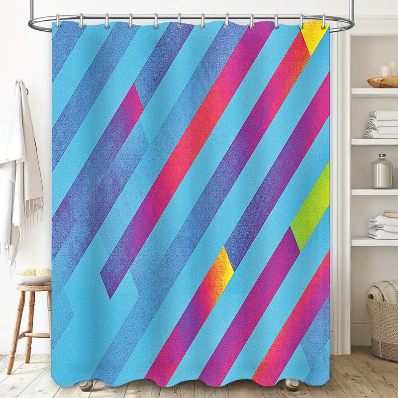 Modern Abstract Shower Curtain Blue Purple Geometric Waterproof Bathroom Decor Set Liner
