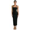 Yizhi Lian Halter Ribbed Bandage Midi Dress