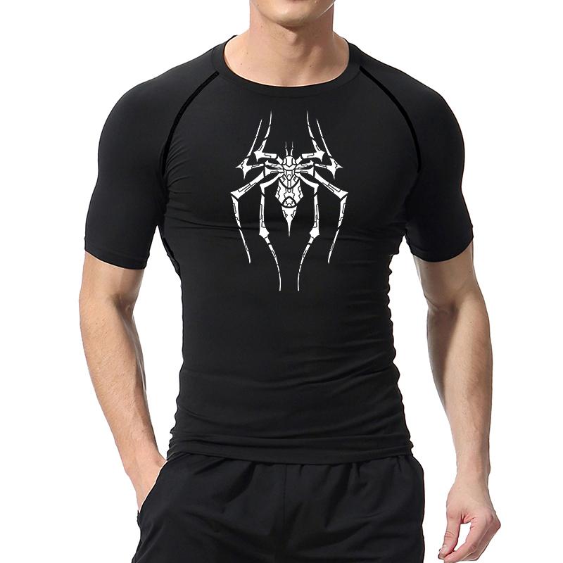 Spider Print Compression Shirts for Men Gym Workout Running Baselayers Undershirts Rash Guard Athletic Quick Dry Tshirts Tops