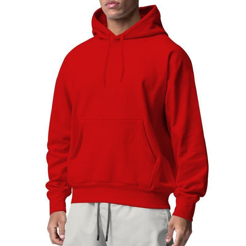 Mens Solid Fleece Hooded Sweatshirt Casual Loose Sports Long Sleeve Pullover