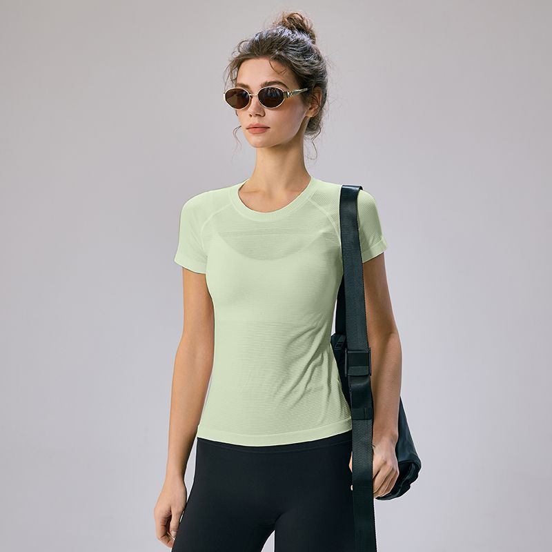 Mitaogirl Kendall Sports Tops Women's Breathable Quick-Drying Workout Clothes Running Fitness Yoga Shoulder White T-shirt