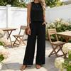 Damen 2-teilige Outfits Sommer Ärmellos Bindeband am Rücken Oberteil und Weite Beinhosen Sets Lässig Urlaubs Loungewear Passende Sets
