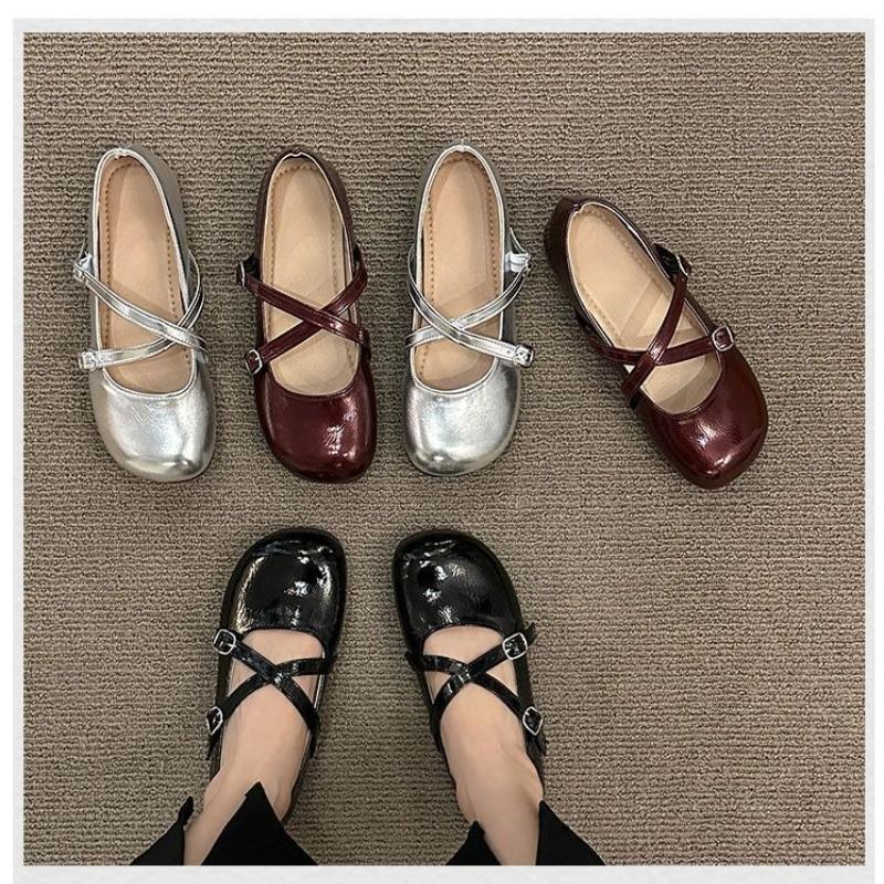 2025 Women's Silver Cross-Strap Round Toe Mary Jane Flats Soft Sole Ethereal Gentle Open Toe Casual Shoes