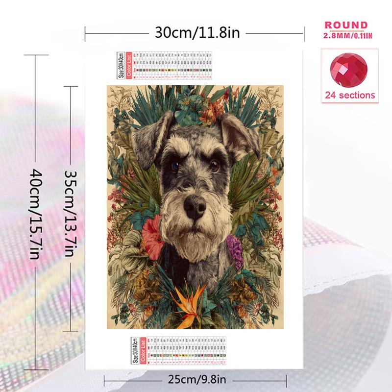 Schnauzer and grass bushes Pattern 3pcs 100% Round Full Drill 5D DIY Diamond Painting Embroidery Cross Stitch Rhinestone Décor