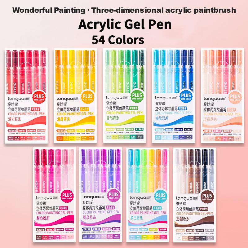54/6 Colors Languo 3D Acrylic Paint Markers Pens Acrylic Gel Pen 1.0mm for Rock Ceramic Glass Wood Drawing Writing Art Supplies