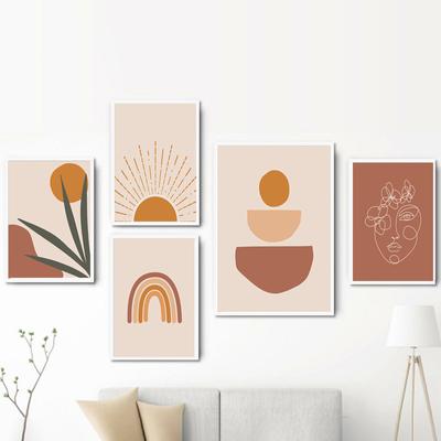 Abstraktní nástěnné umění Boho Poster Decor Terakotová malba Plakáty a tisky Čárové obrazy do obývacího pokoje Domácí dekorace