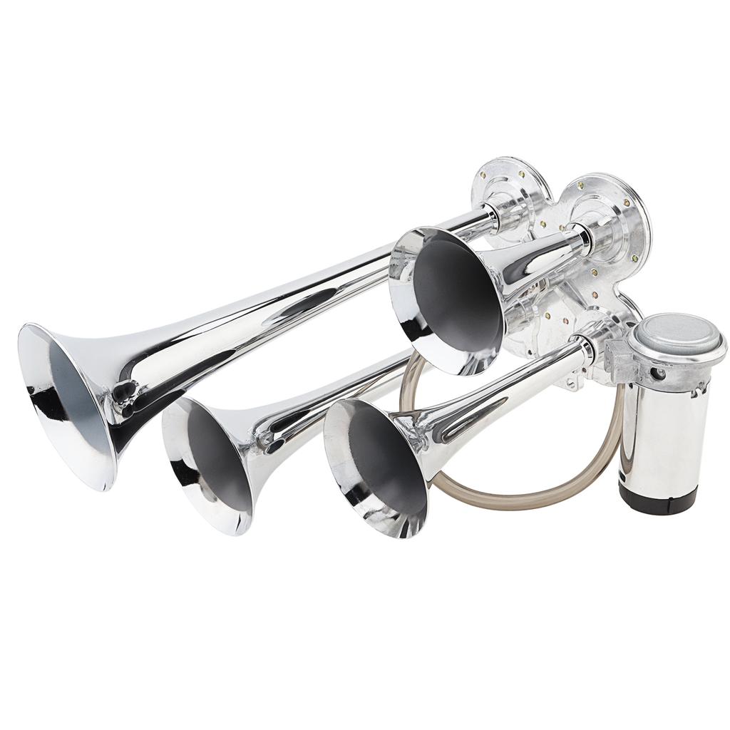 12V 185dB Four Trumpet Air Horn with Compressor - Silvery Musical Sound for Trucks / Cars