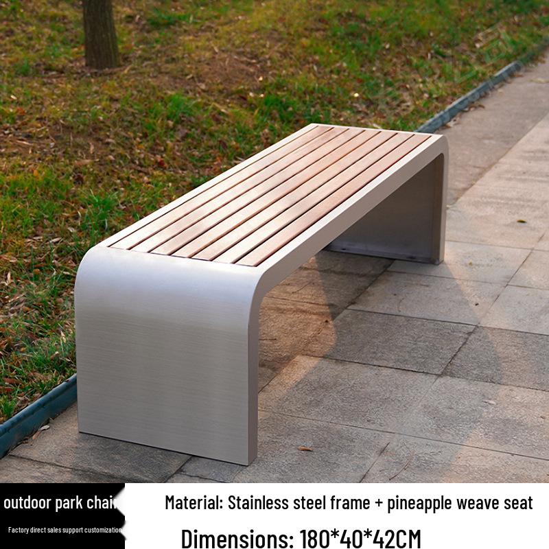 Stainless Steel & Solid Wood Outdoor Anti-Corrosion Park Bench for Garden or Courtyard Use
