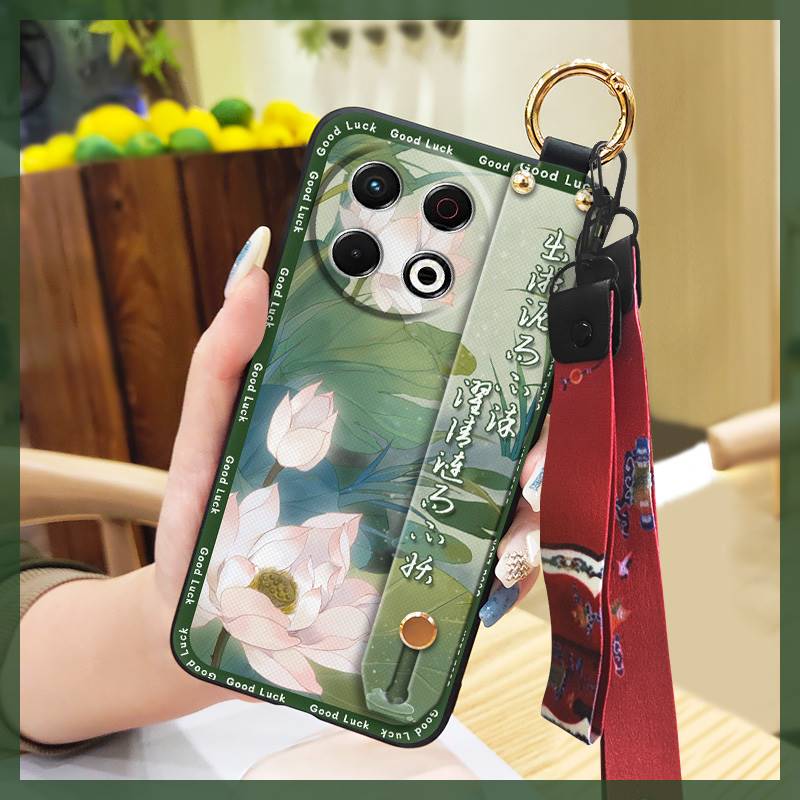 Phone Holder Silicone Phone Case For Tecno Spark30 Pro 4G/KL7 Kickstand Fashion Anti-knock Wrist Strap Soft Case Ring