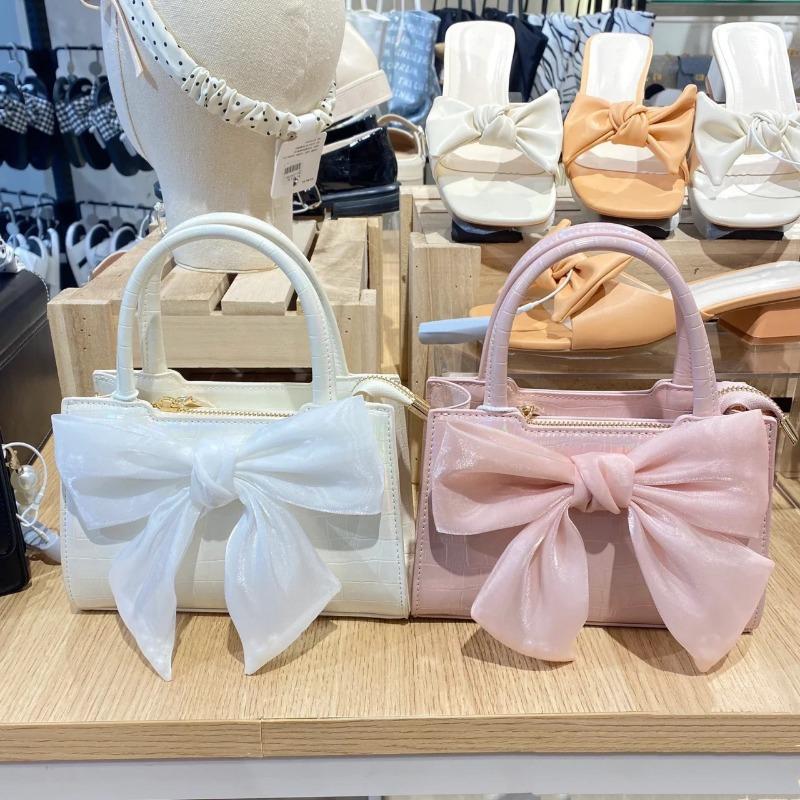 Fashion Women Clutch Purse Handbags Summer Pink Bowknot Female Underarm Bags Sweet Girl'S Small Square Shoulder Messenger Bag