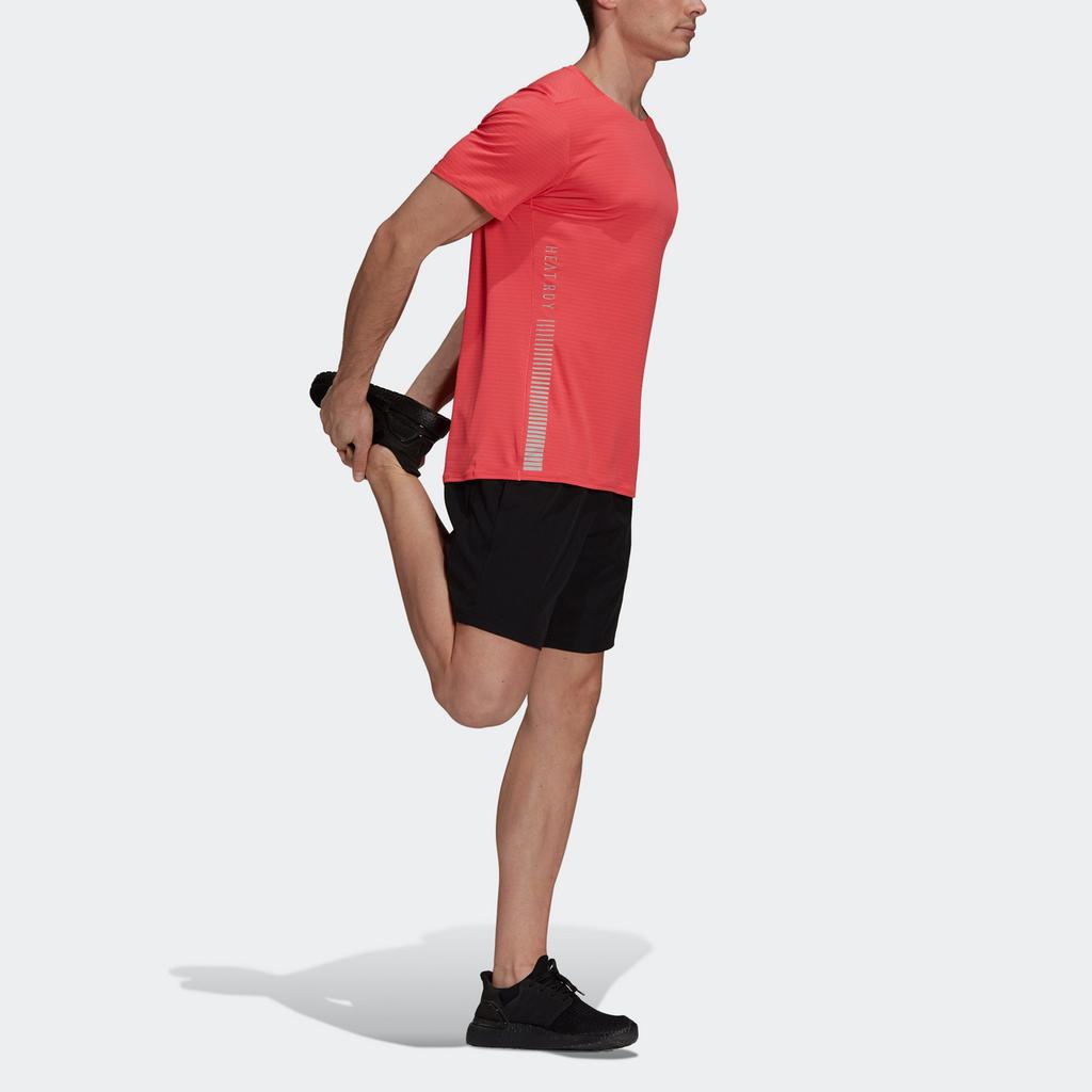 Adidas Running T Shirts Men's Bright Pink Red Fluorescent Crew Neck Moderate Straight Fit H32560