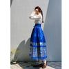 Korean Traditional Silver Peony Blue Hanbok Skirt