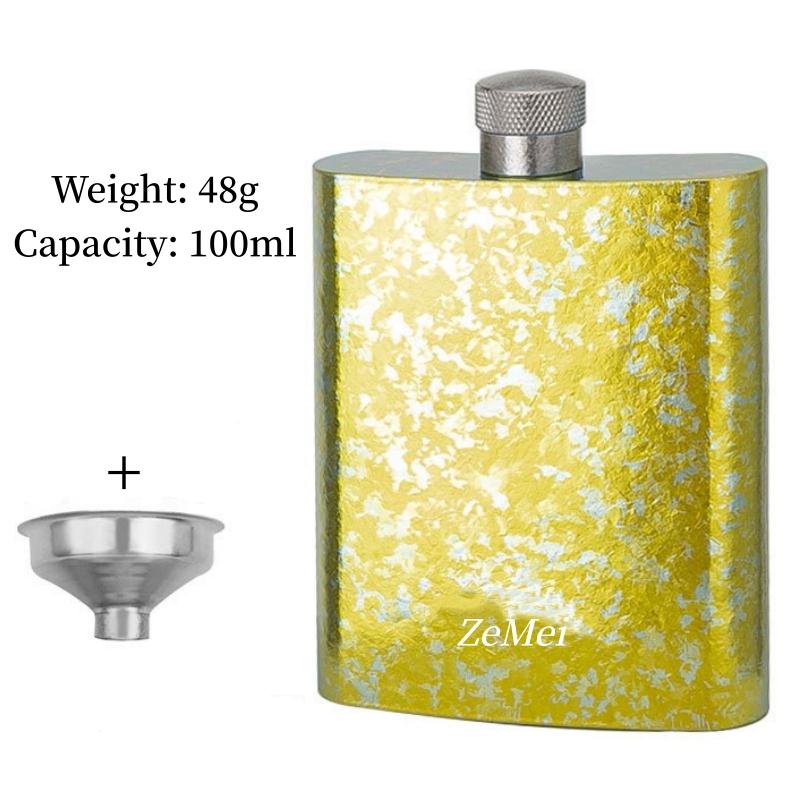 Portable Pure Titanium Hip Flask,3.4oz Spirits Vodka Cup Outdoors Whiskey Hip Flask,Flat Shape Flagon Men Gift Multiple Options