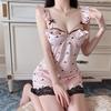 Sexy Deep V Satin Lingerie Set With Sleeveless Design And Padded Chest For Young Women Comfort