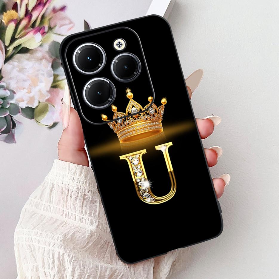 Pro pouzdro Infinix Hot 40 Pro X6837 Luxusní kryt s písmeny a korunkou Měkké silikonové pouzdro na telefon Pro Infinix Hot 40i Hot40 Pro Hot40i