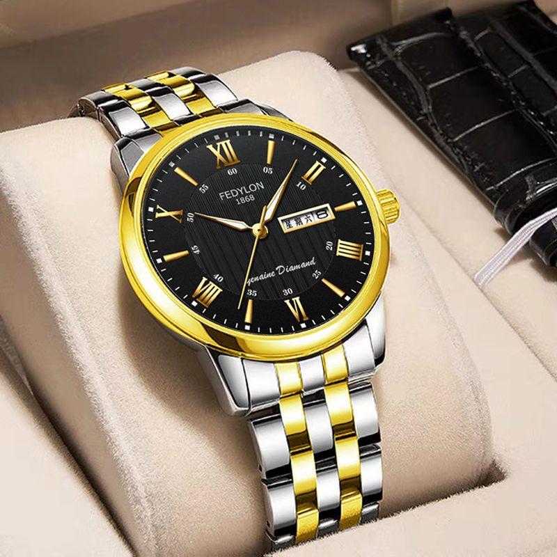 Men's Watch Waterproof and Fashionable Luminous Fully Automatic Movement Double Calendar Korean Version Casual Business Quartz Watch