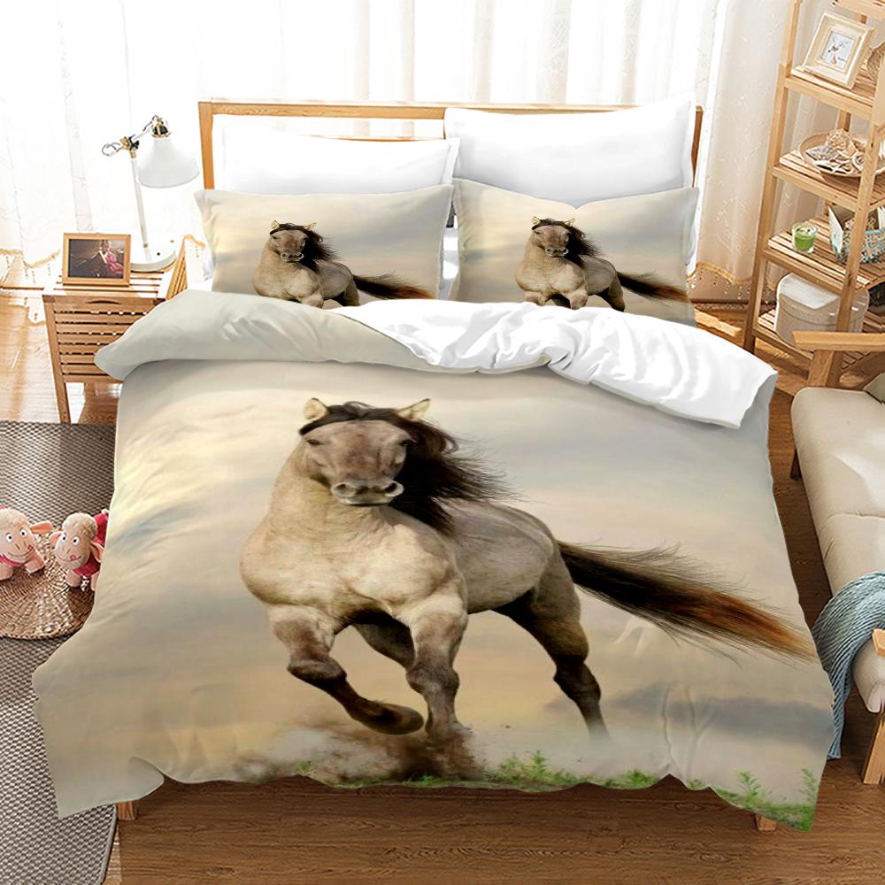 Luxury Black Horse Bedding Set Animal Microfiber Bed Linen Double Queen King Twin Size Gift Adults Men Duvet Cover Bedroom Decor