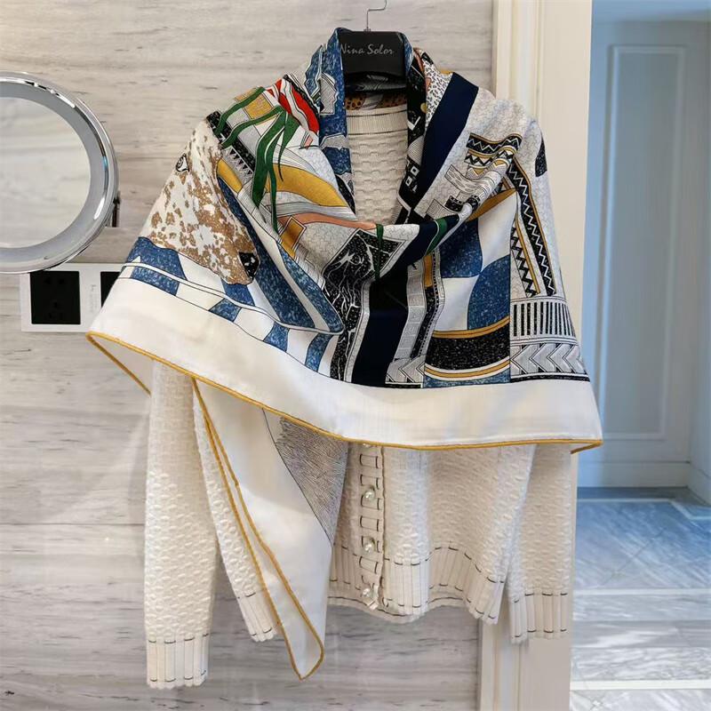 NINA SOLOR Silk Wool Color Block Scarf