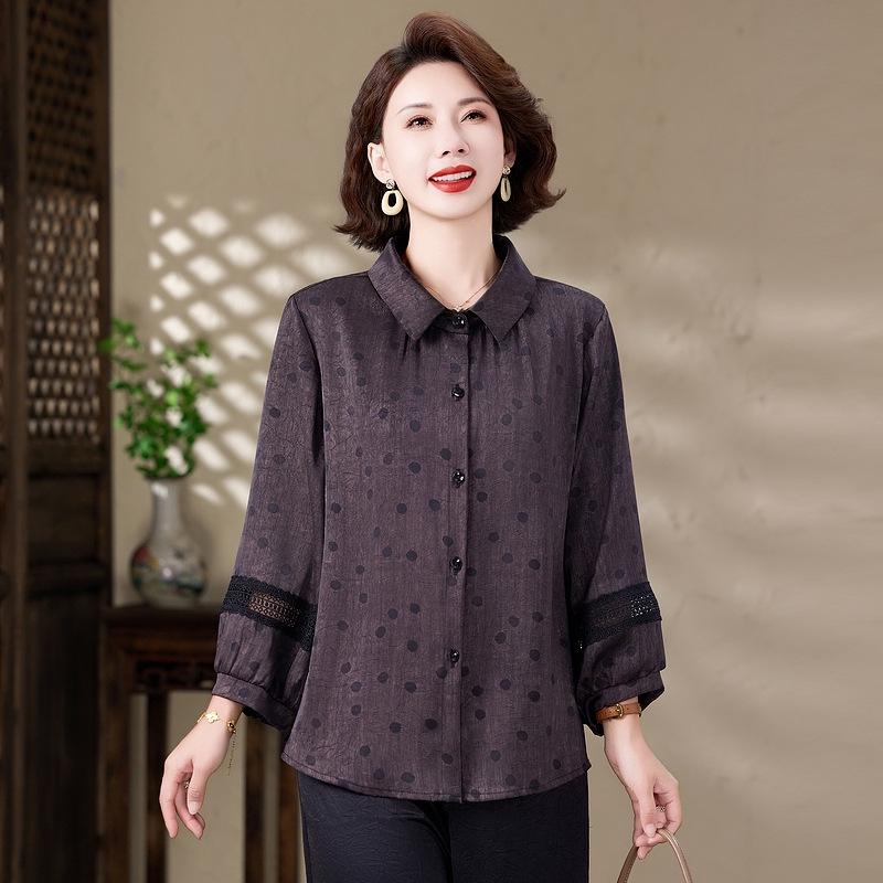 Stylish Loose-Fit Long-Sleeve Top for Middle-Aged & Elderly Women - Casual Belly-Covering Shirt