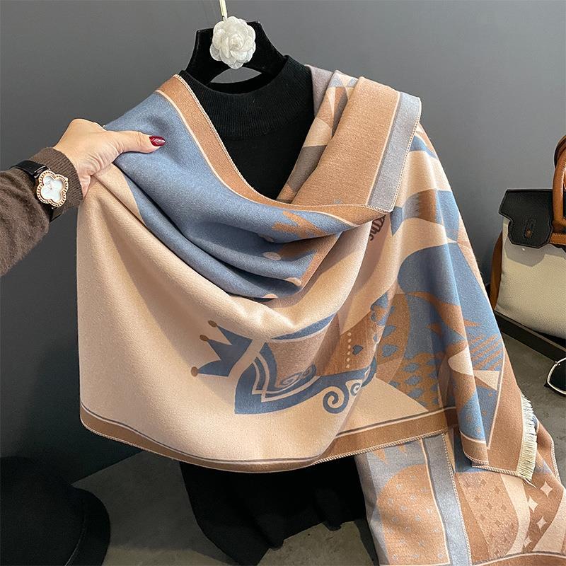 New autumn and winter warm scarf women's imitation cashmere thickened air conditioner large shawl playing card jacquard scarf