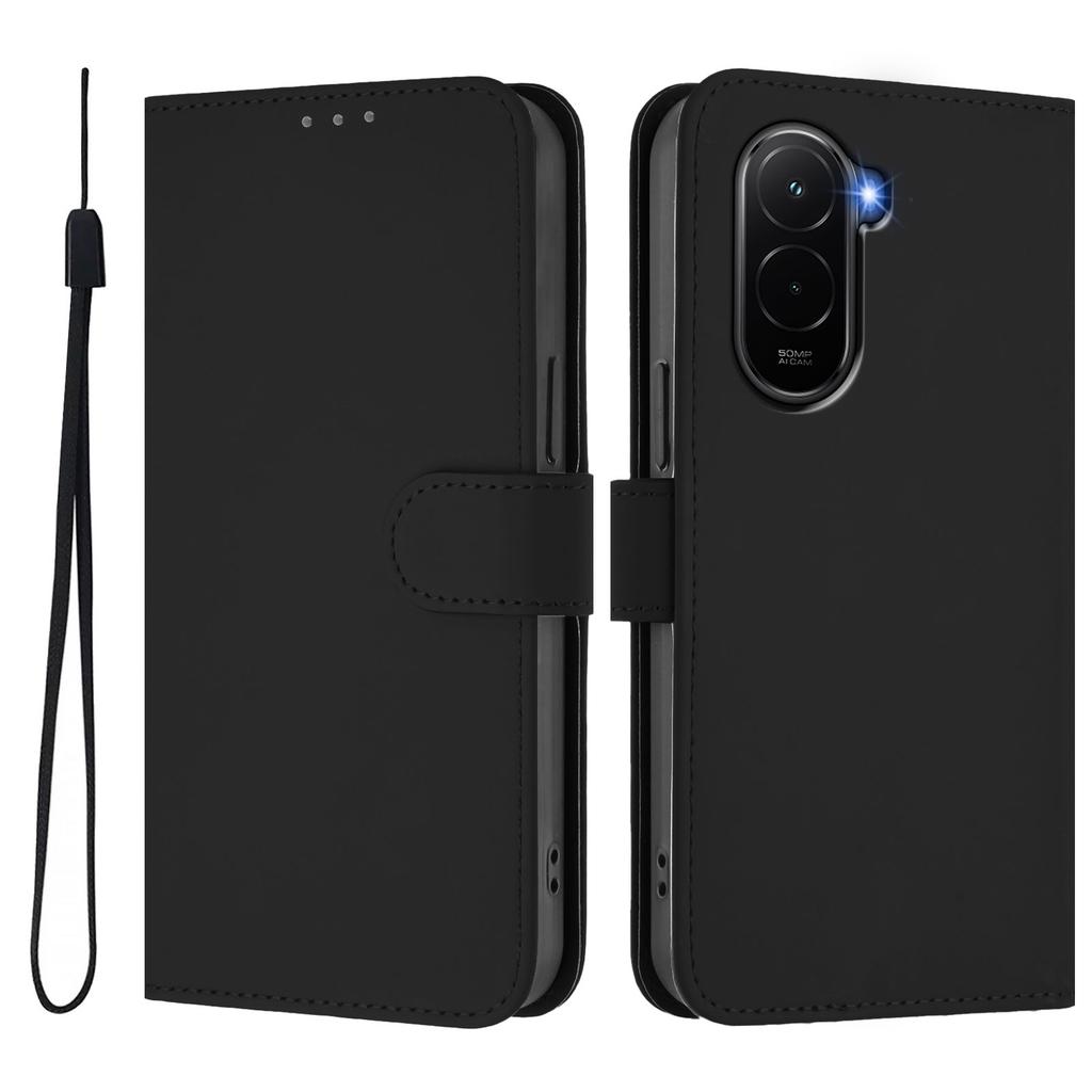 For Xiaomi Poco M7 Plus 5G/M7 4G (169mm) Case Solid Color Wallet Leather Phone Cover with Strap