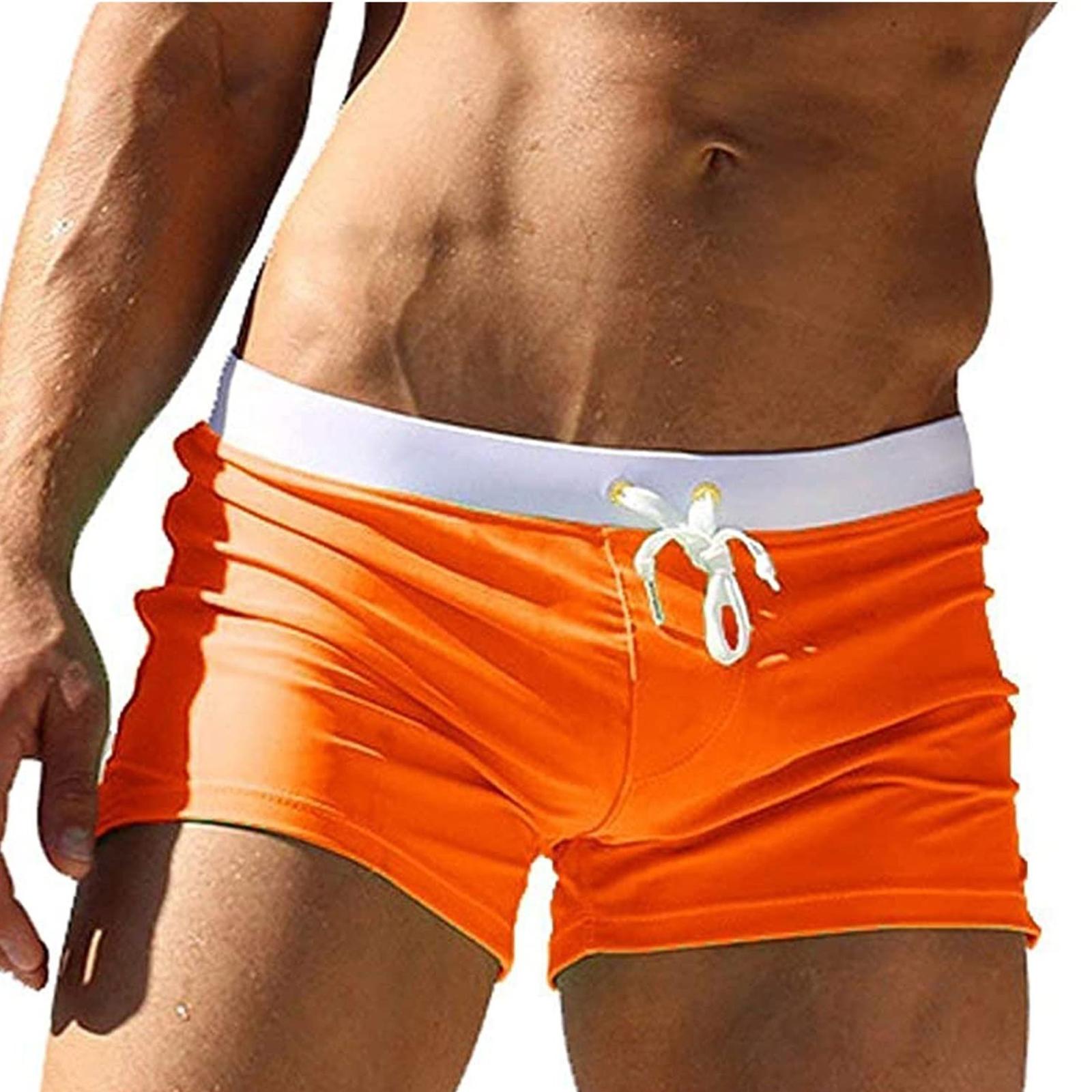 

Men s Fashion Solid-Colour Sexy -Embarrassment -Exposure Shorts With Drawstring, Form-Fitting Sports Quick-Dry Swim Trunks L шафрановый
