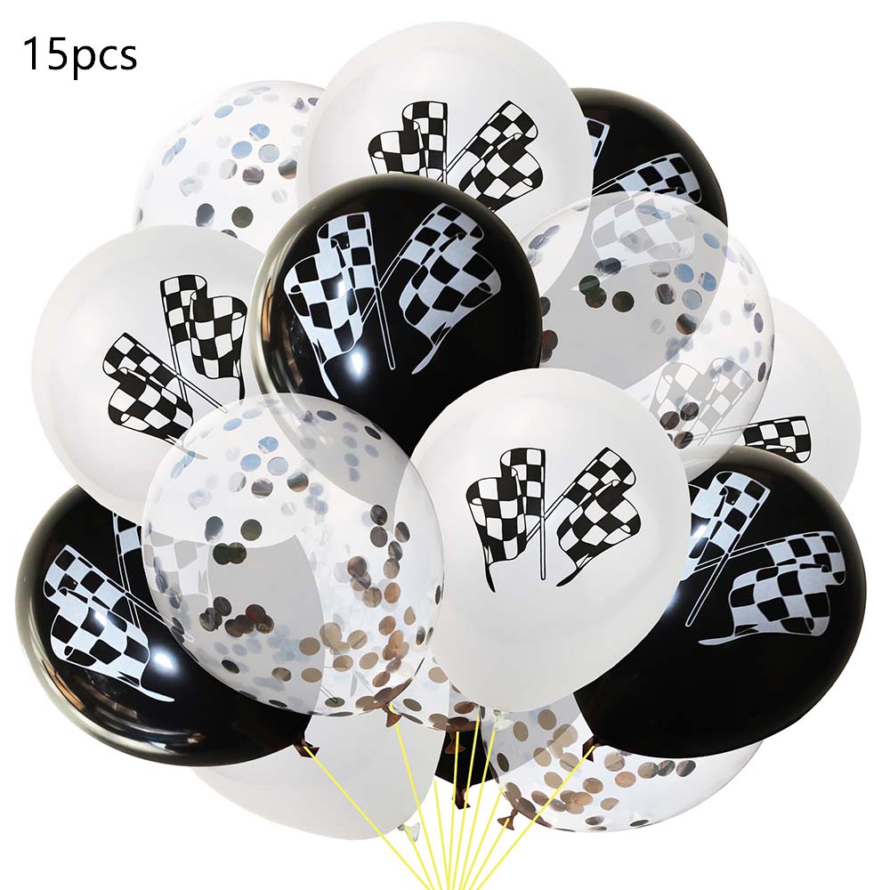 Rennwagen Party Dekorationen Karomuster Rennstrecke Banner Tischdecke Fahnen Banner Ballons für Kinder Renn-Geburtstagsparty Zubehör