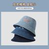 Bow embroidered denim fisherman hat children spring and summer fashion travel sunscreen sunshade basin hat