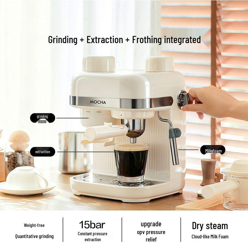 Semi-Automatic Italian Coffee Machine with Built-In Grinder & Milk Frother