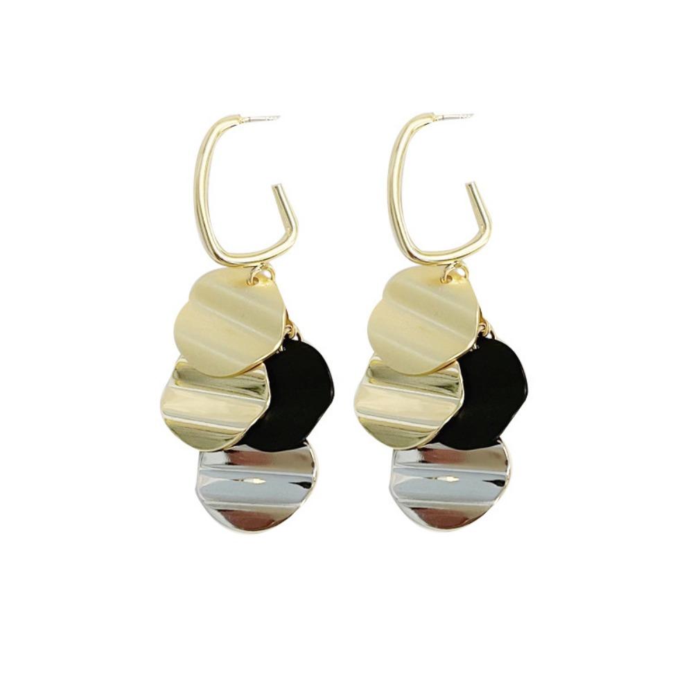 S925 Silver Needle Retro Hong Kong Style Contrasting Color Disc Fringed Earrings Style Temperament Long Stud Earrings Earrings Women
