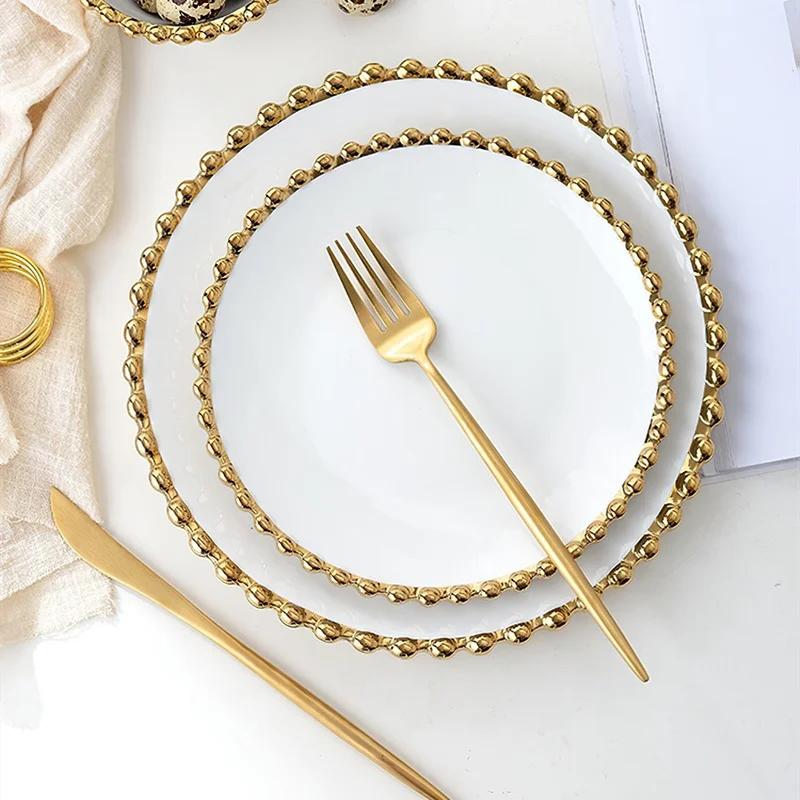 1ks Keramická velká mísa na rýži Nádobí ve tvaru srdce Nordic Phnom Penh Bílý kulatý salátový talíř Steak Nádobí Nádobí Talíř