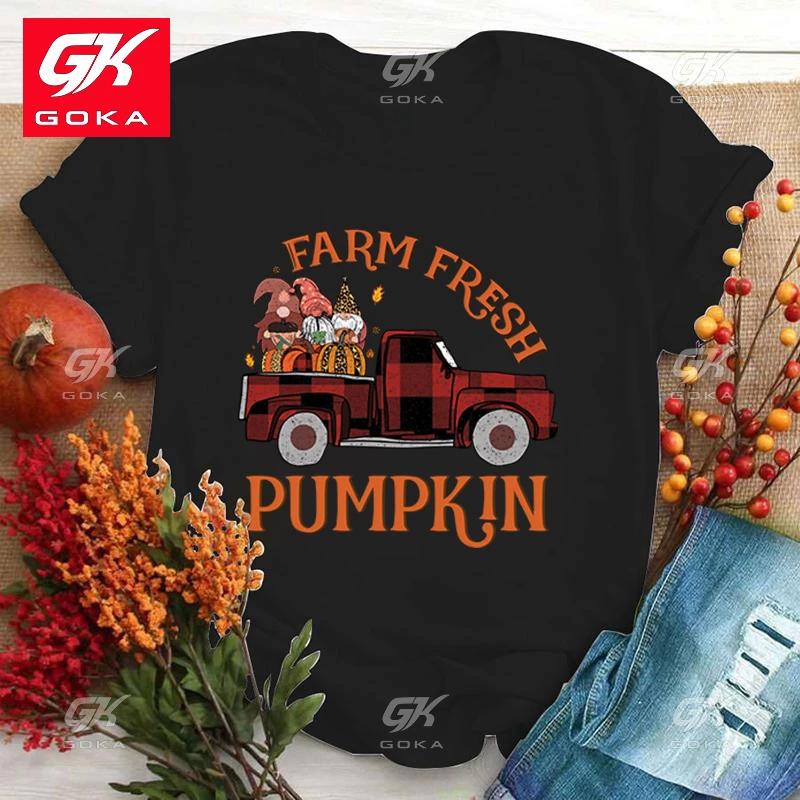 

Funny Farm Fresh Pumpkin Letter Printing Cotton T Shirt for Womens Tops Tees Femme Casual Short Sleeve Round Neck Tops T Shirts 3XL