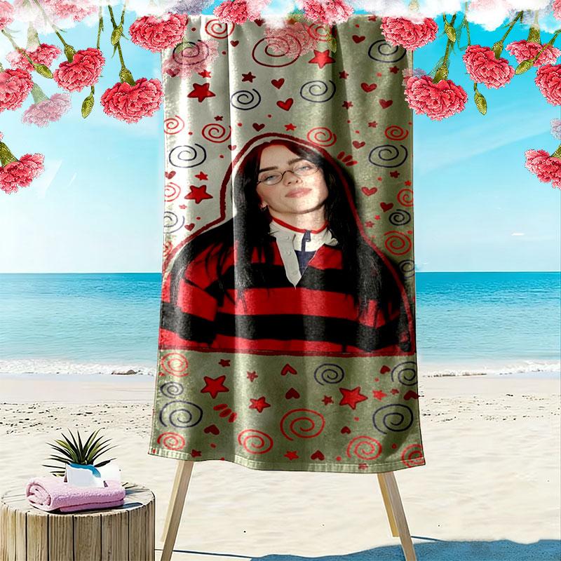 Asciugamano da Spiaggia con Stampa Billie Eilish, Asciugamano Grande Morbido ad Asciugatura Rapida per Spiaggia Campeggio Nuoto