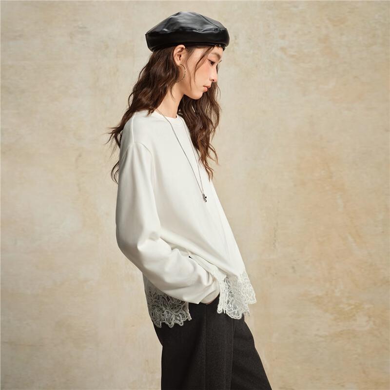 Giordano Women's Lace-Trim Long-Sleeve T-Shirt