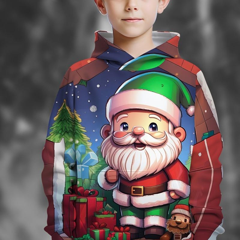Kids Clothes Boys Hoodies Long Sleeve 3D Santa Claus Print Children Spring Fall Clothes Stylish Christmas Party Girl Clothes Top