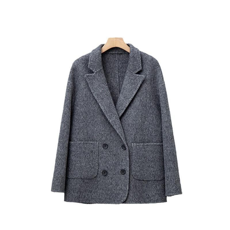 Double-sided cashmere coat, high-end loose suit woolen jacket for women, gray temperament spring women's clothing