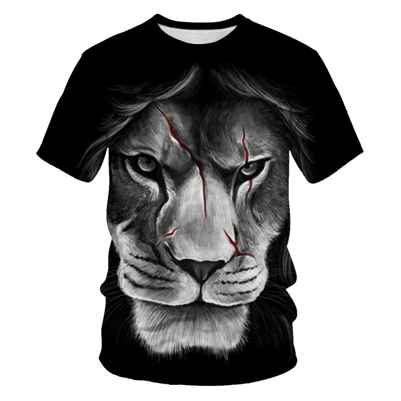 Summer Lion and Tiger 3D Digital Printing Round-neck T-shirt with Short Sleeves - Youth Underwear Shirt