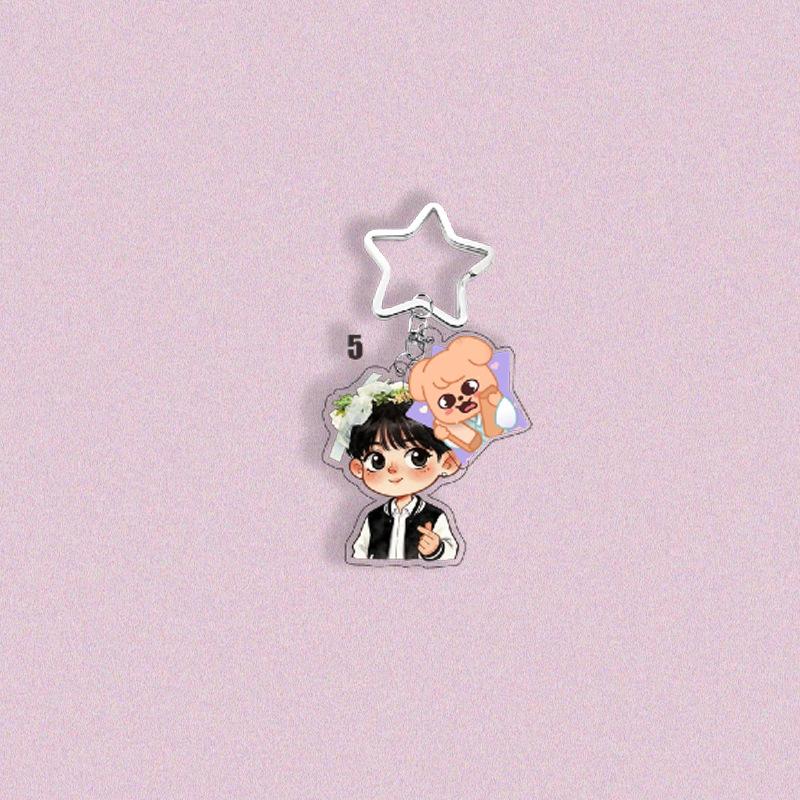 Kpop Stray Kids Mitglied 2-in-1 Acryl Schlüsselanhänger Niedlicher SKZOO Tier & Blumenkranz Chibi Schlüsselanhänger für Taschen Rucksäcke, SKZ Merch STAY Fans Geschenk