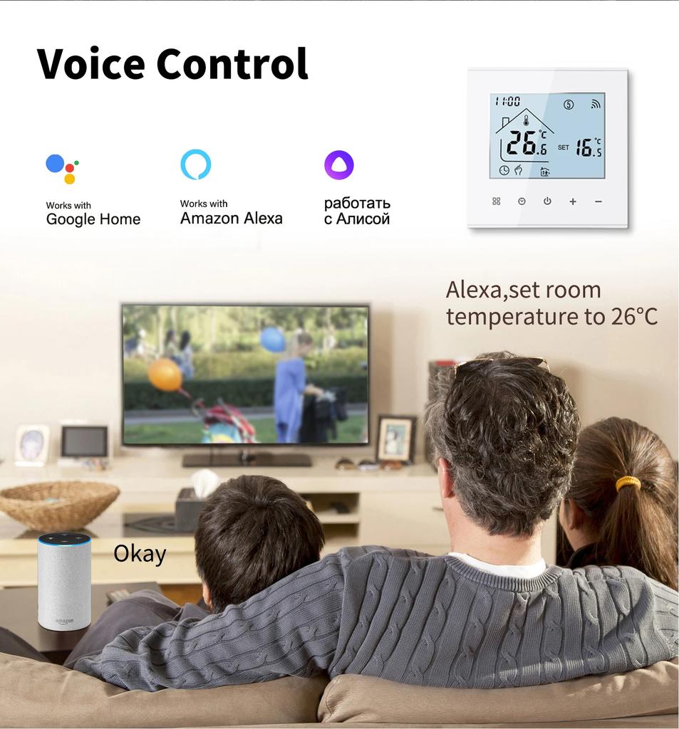 M4A Samrt Wifi Thermostat 16A Temperature Controller With Voice Timing For Electric Warm Floor Heating Works With Alexa Google
