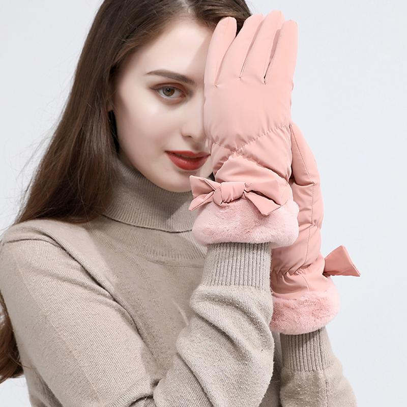Guanti da Ciclismo da Esterno Touch Screen Antivento e Impermeabili Spessi Caldi con Fiocco per Donna