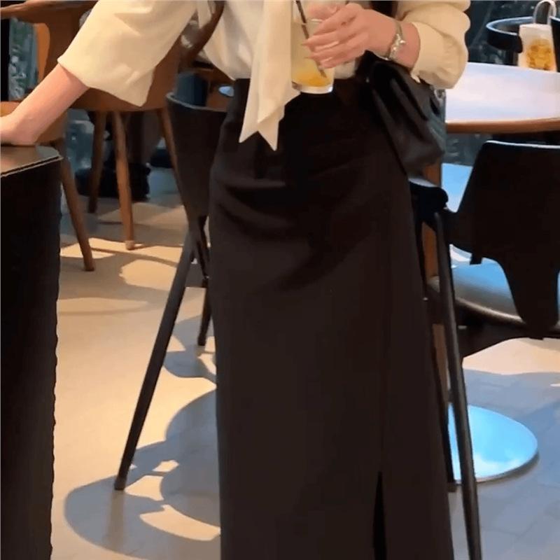 Chic Combo: Stylish Solid Long-Sleeve Shirt + High-Waisted A-Line Skirt Set