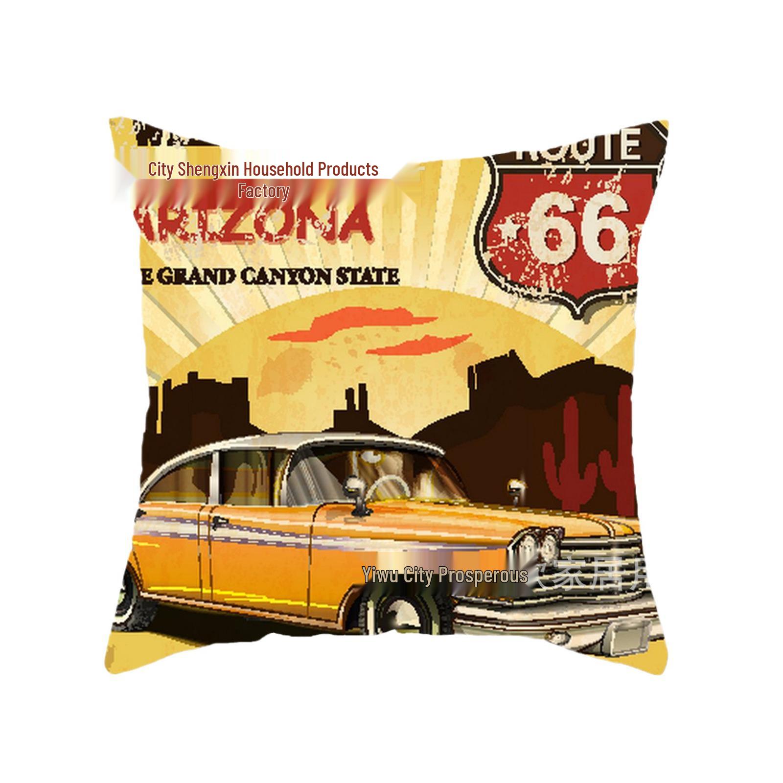 

Retro Classic Car Linen Throw Pillow Cover - Industrial Style Sofa Cushion 1