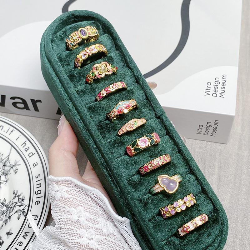 Medieval Vintage Retro Colored Enamel Open Ring Women'S Niche High-End Light Luxury Personality Ring