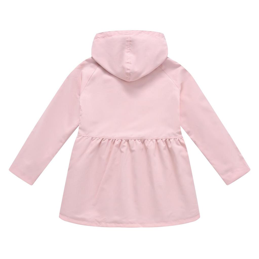 Girls' British Style Button Trench Coat with Detachable Hood - Waist-Defining, Solid Color, Mid-Length, Autumn Classic Fashion.